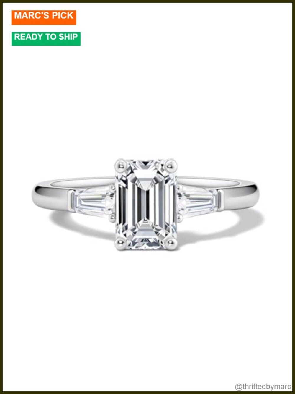2 CT Emerald Cut Moissanite Engagement Ring 3 Stone 925 Sterling Silver 18k